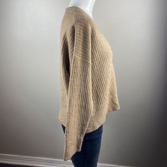 Madewell Cameron Ribbed Cardigan Sweater Tan Preppy Cozy  sz Small Wool Blend - Picture 4 of 9